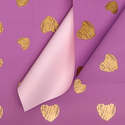 Пленка матовая "Золотые сердца", фиолетовый, 58 х 58 см