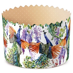 Форма бумажная для кулича "ПАВЛИНЫ" d= 9 см x h= 9 см